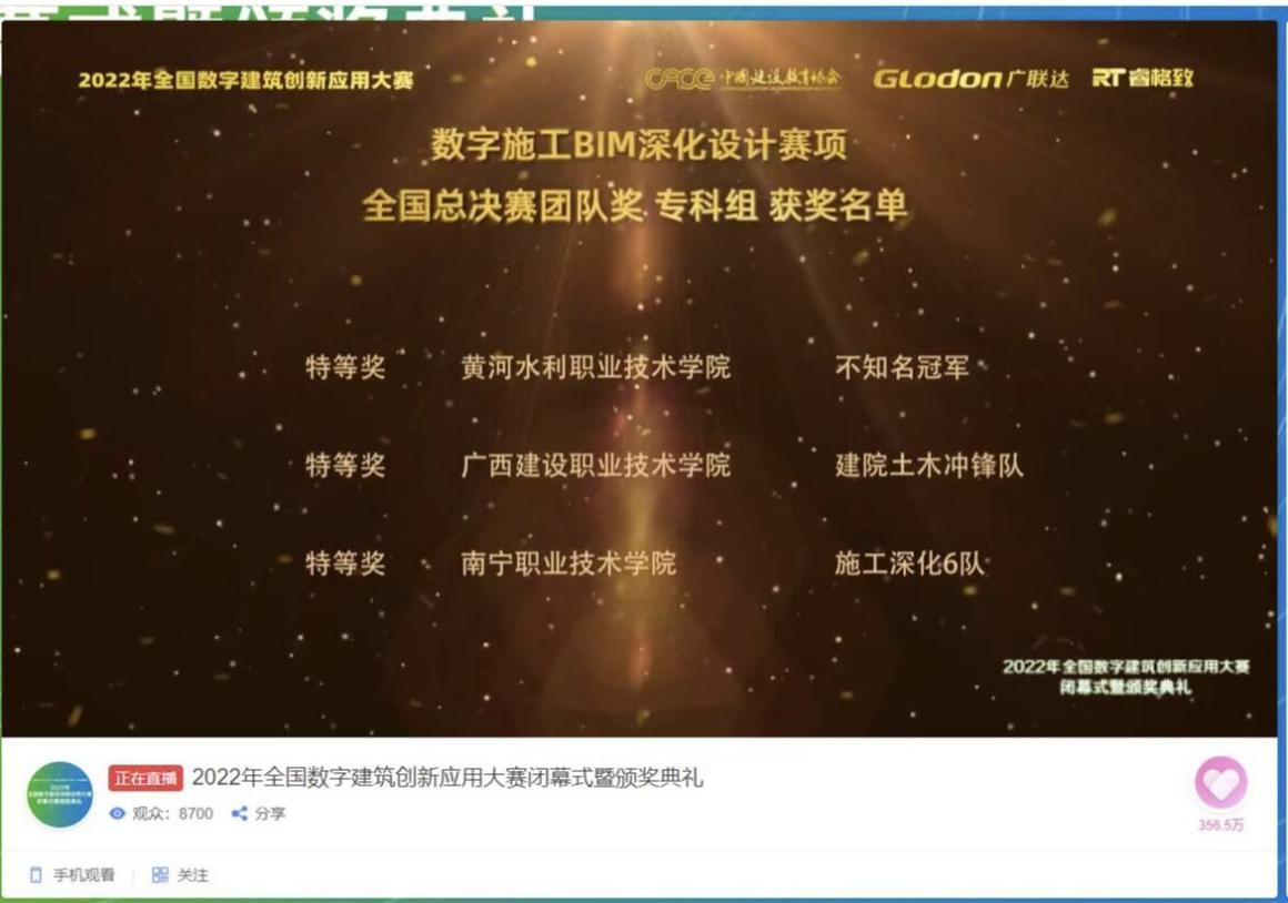 荣获数字施工BIM深化设计赛项特等奖